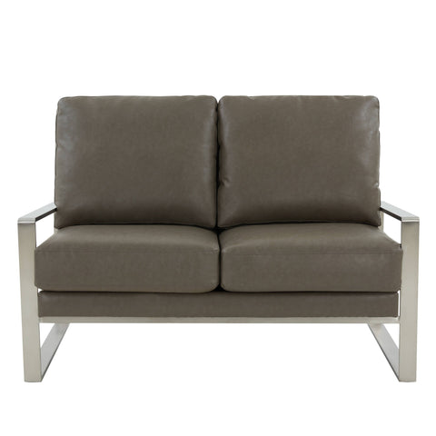 Jefferson Contemporary Velvet/Leather Loveseat with Stainless Steel Frame