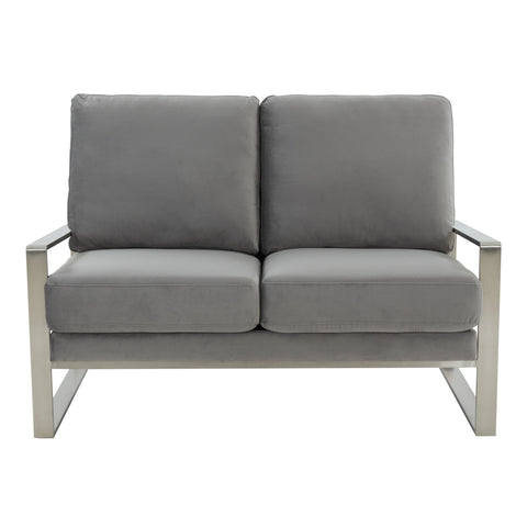 Jefferson Contemporary Velvet/Leather Loveseat with Stainless Steel Frame