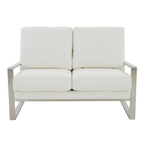 Jefferson Contemporary Velvet/Leather Loveseat with Stainless Steel Frame