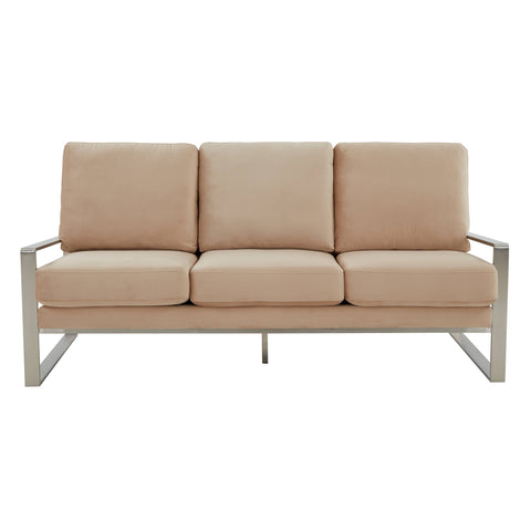 Jefferson 3-Seater Velvet/Leather Full Size Sofa in Stainless Steel