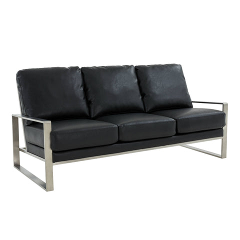 Jefferson 3-Seater Velvet/Leather Full Size Sofa in Stainless Steel