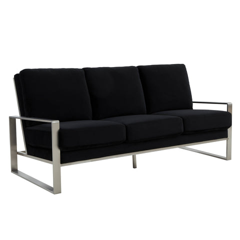 Jefferson 3-Seater Velvet/Leather Full Size Sofa in Stainless Steel