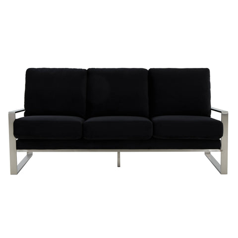 Jefferson 3-Seater Velvet/Leather Full Size Sofa in Stainless Steel