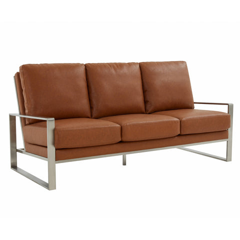 Jefferson 3-Seater Velvet/Leather Full Size Sofa in Stainless Steel