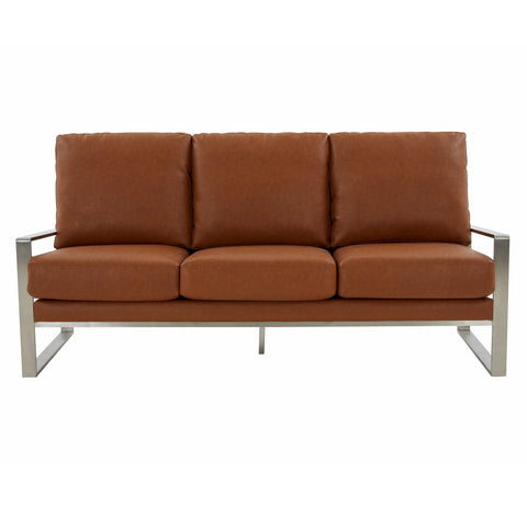 Jefferson 3-Seater Velvet/Leather Full Size Sofa in Stainless Steel