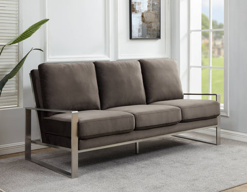 Jefferson 3-Seater Velvet/Leather Full Size Sofa in Stainless Steel