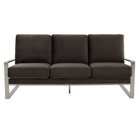 Jefferson 3-Seater Velvet/Leather Full Size Sofa in Stainless Steel