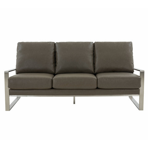 Jefferson 3-Seater Velvet/Leather Full Size Sofa in Stainless Steel