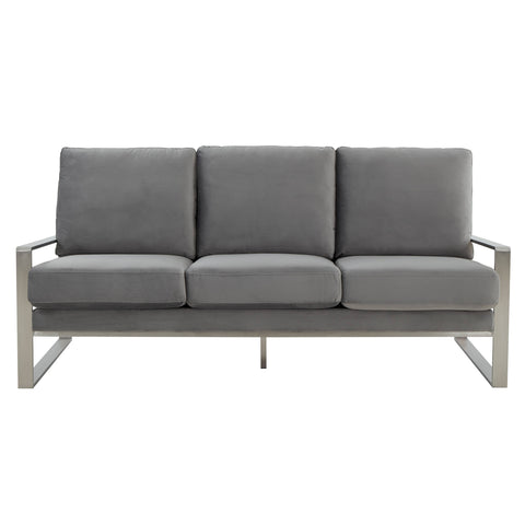 Jefferson 3-Seater Velvet/Leather Full Size Sofa in Stainless Steel