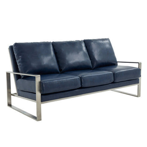 Jefferson 3-Seater Velvet/Leather Full Size Sofa in Stainless Steel