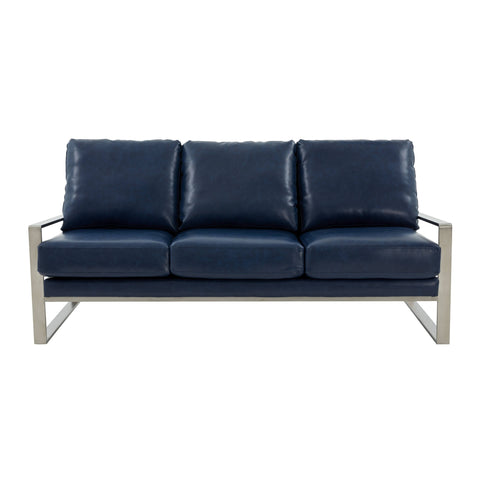 Jefferson 3-Seater Velvet/Leather Full Size Sofa in Stainless Steel