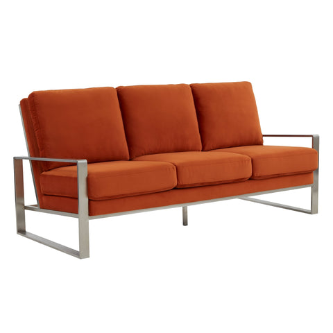 Jefferson 3-Seater Velvet/Leather Full Size Sofa in Stainless Steel