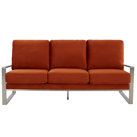 Jefferson 3-Seater Velvet/Leather Full Size Sofa in Stainless Steel