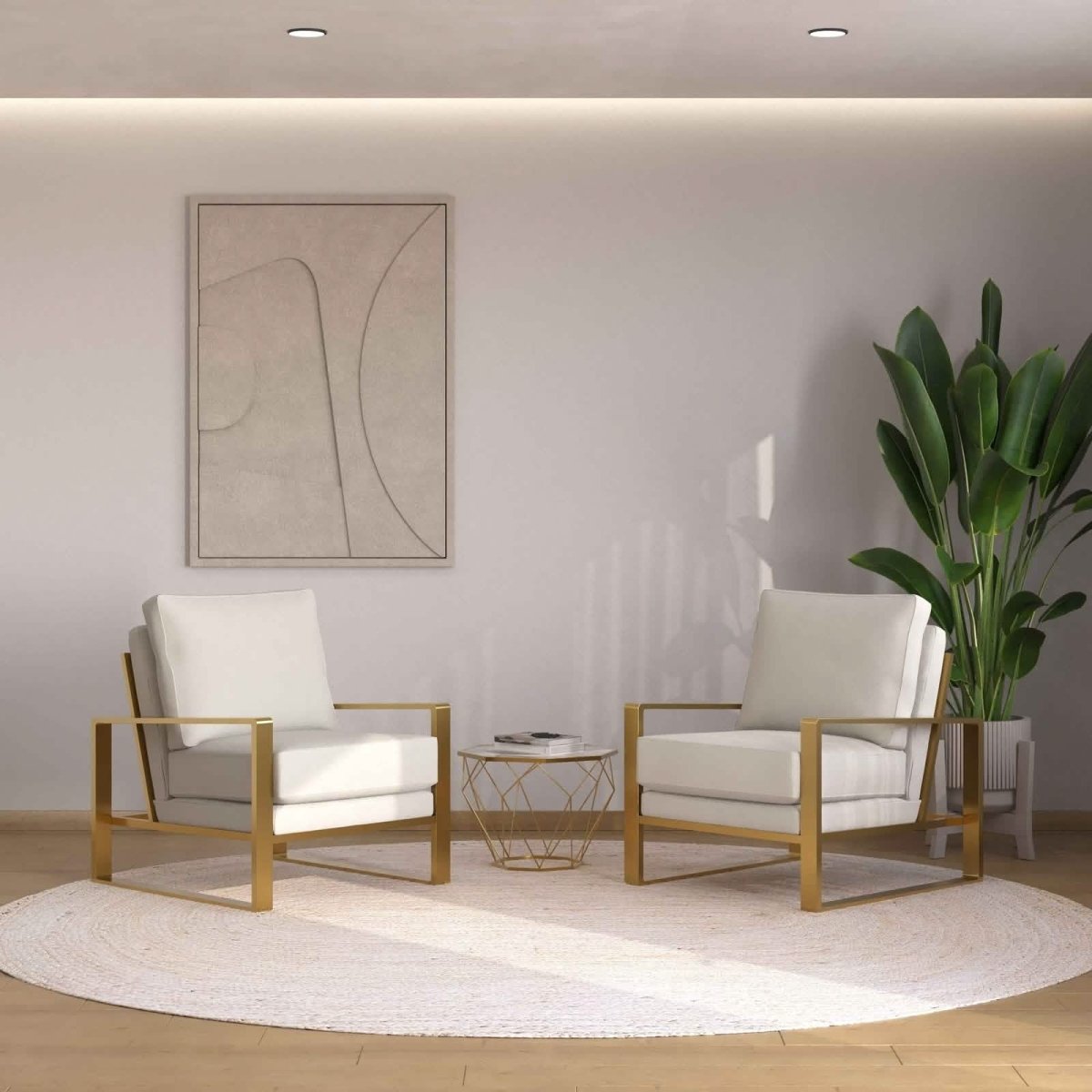 Jefferson 3 - Piece Leather Arm Chairs and Octagonal Coffee Table with Gold Base Set for Living Room