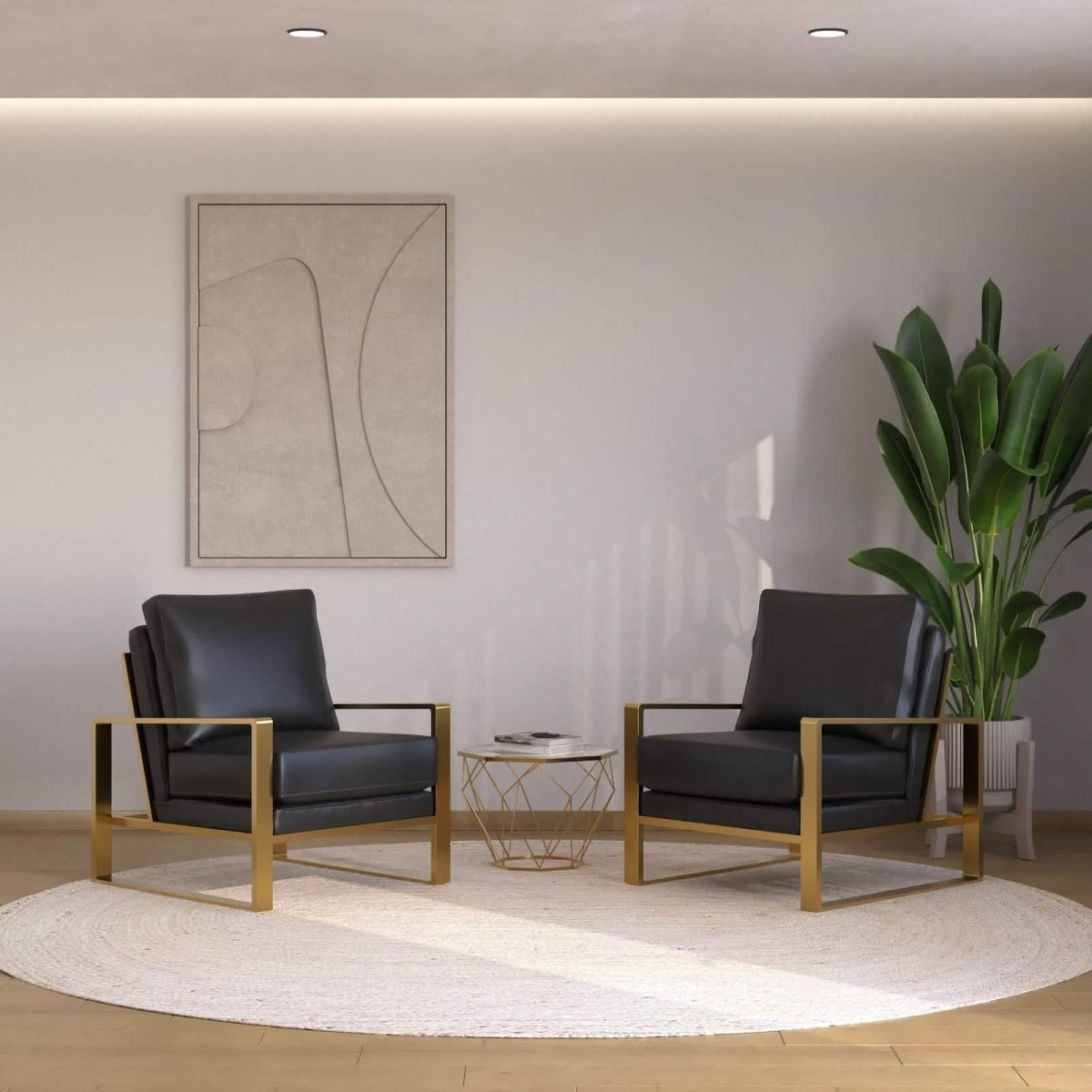 Jefferson 3 - Piece Leather Arm Chairs and Octagonal Coffee Table with Gold Base Set for Living Room