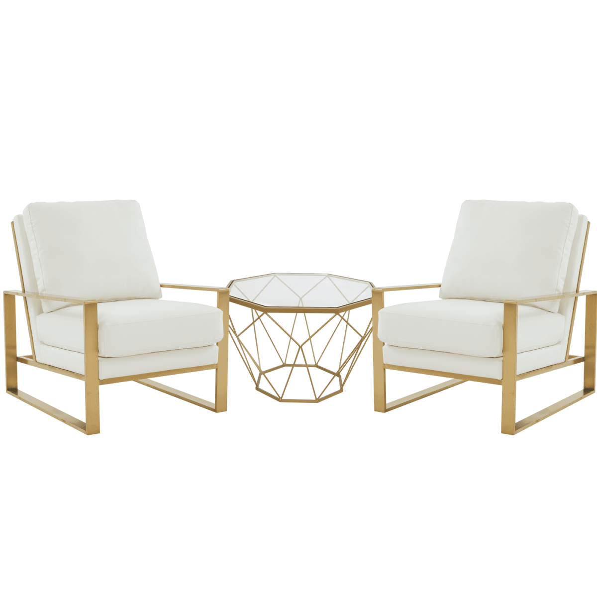 Jefferson 3 - Piece Leather Arm Chairs and Octagonal Coffee Table with Gold Base Set for Living Room