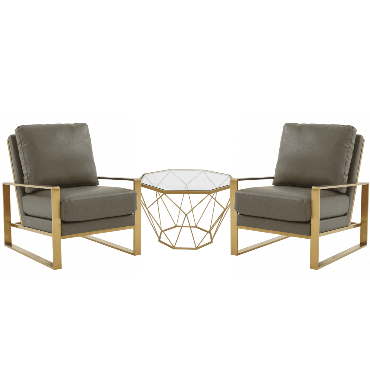 Jefferson 3 - Piece Leather Arm Chairs and Octagonal Coffee Table with Gold Base Set for Living Room
