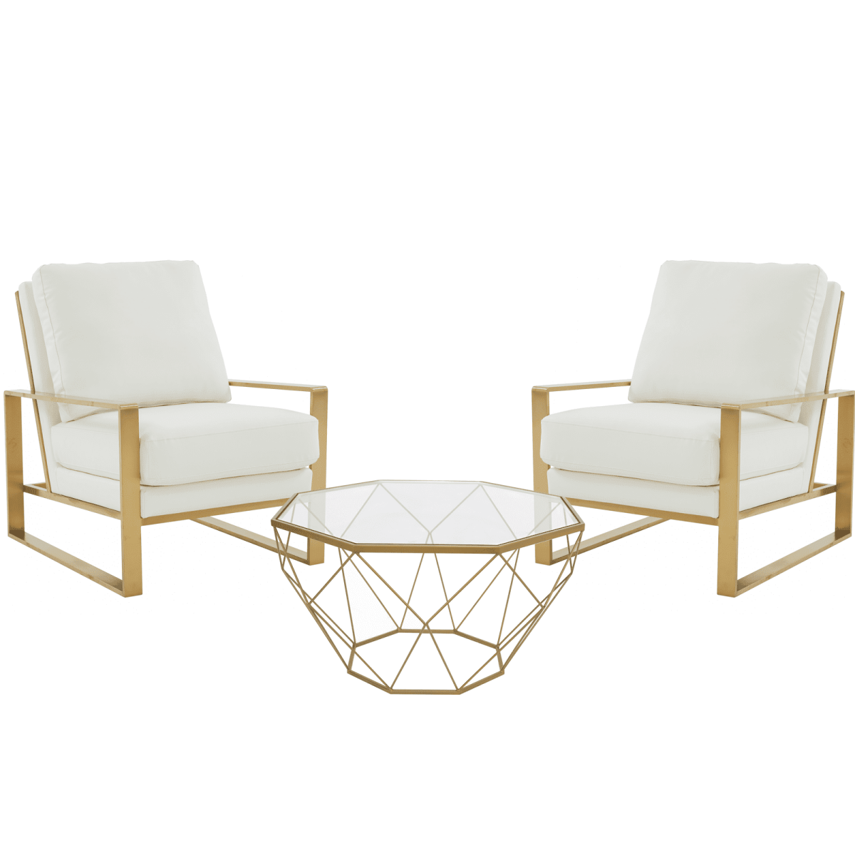 Jefferson 3 - Piece Leather Arm Chairs and Octagonal Coffee Table with Gold Base Set for Living Room