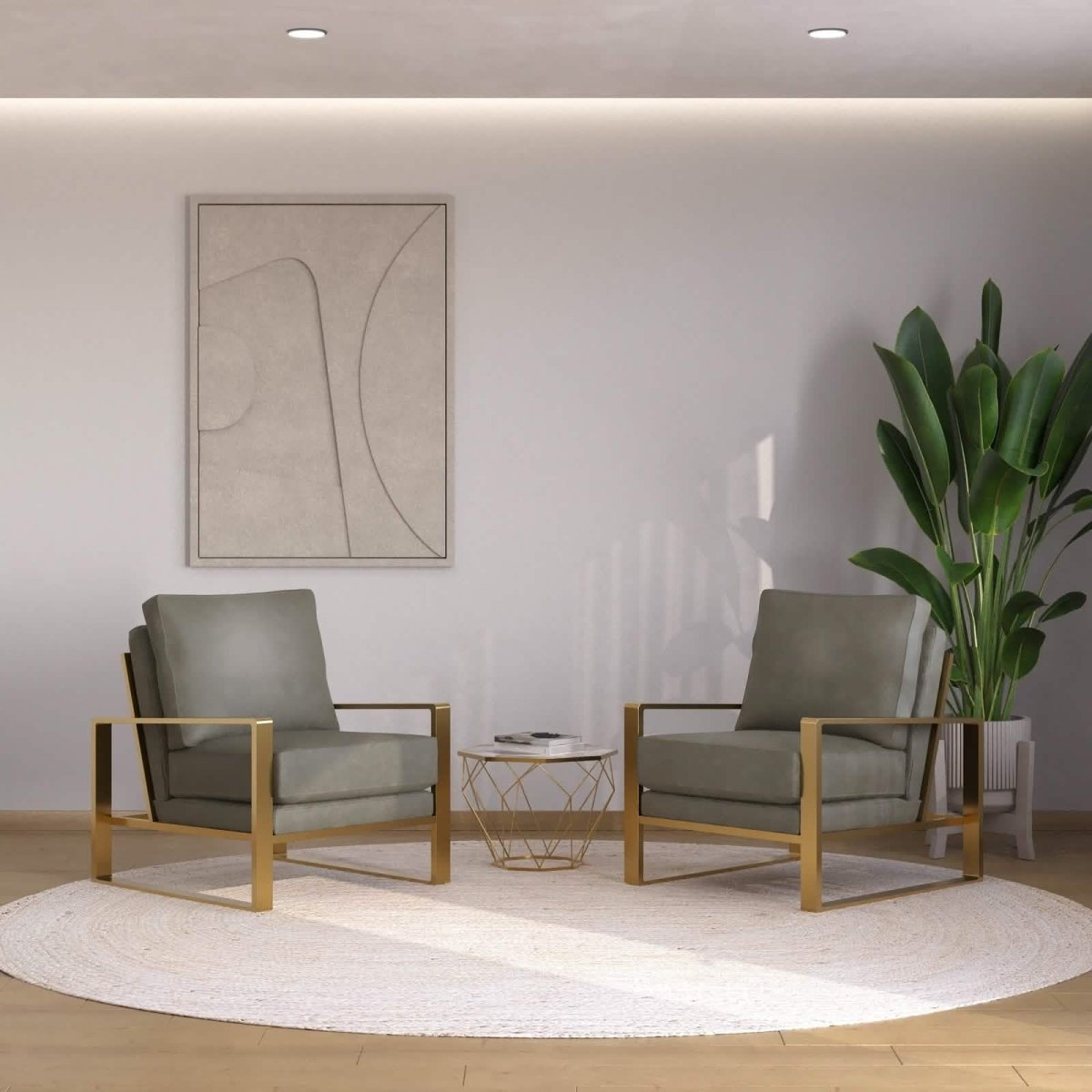 Jefferson 3 - Piece Leather Arm Chairs and Octagonal Coffee Table with Gold Base Set for Living Room