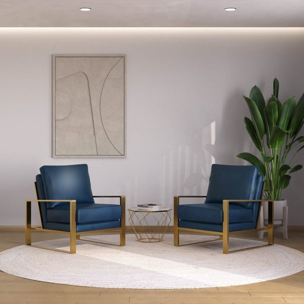 Jefferson 3 - Piece Leather Arm Chairs and Octagonal Coffee Table with Gold Base Set for Living Room