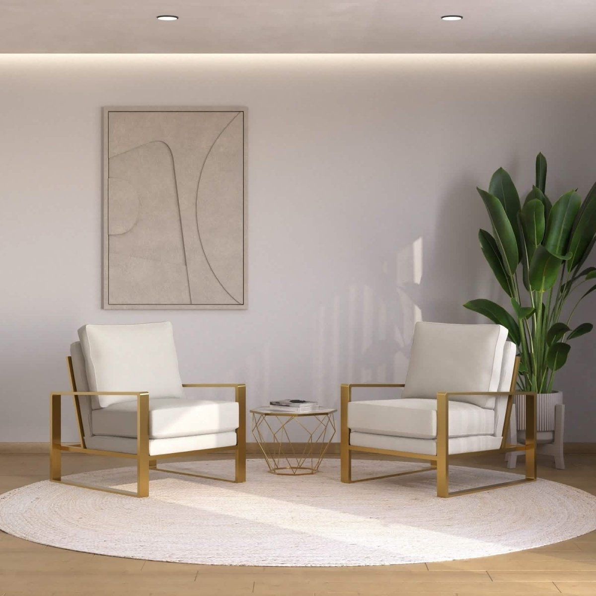 Jefferson 3 - Piece Leather Arm Chairs and Octagonal Coffee Table with Gold Base Set for Living Room