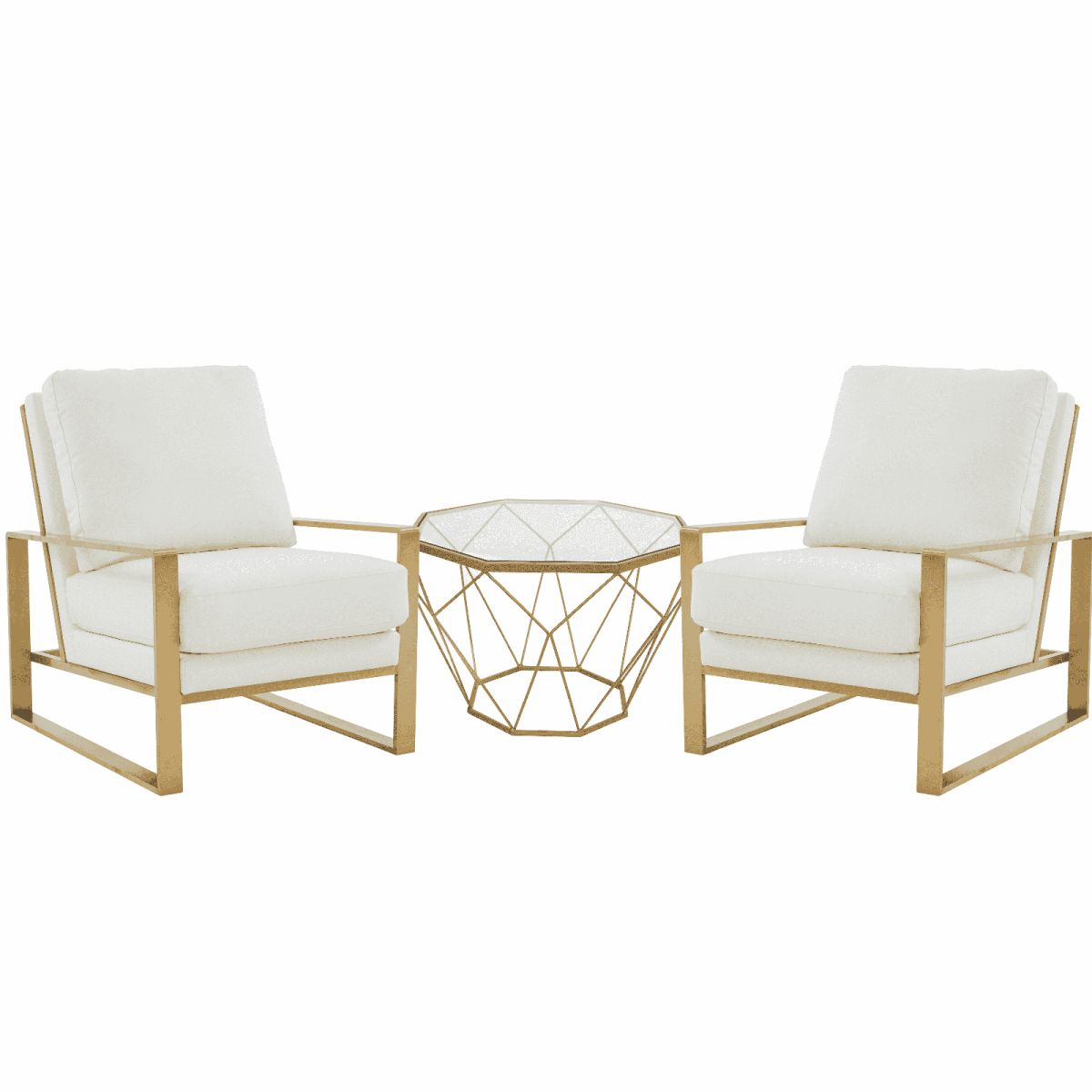 Jefferson 3 - Piece Leather Arm Chairs and Octagonal Coffee Table with Gold Base Set for Living Room