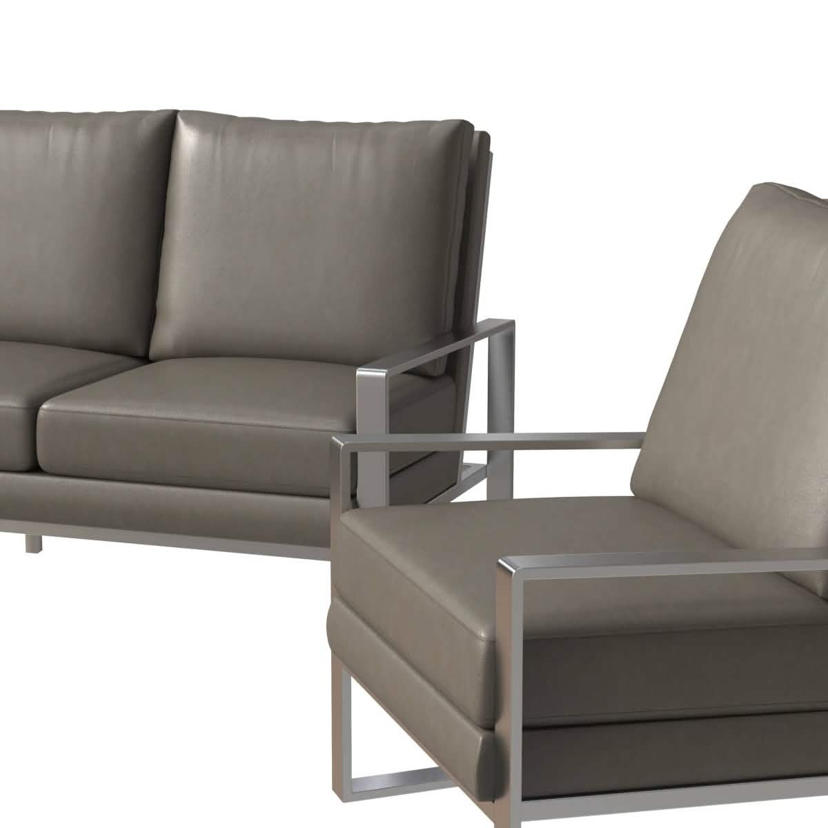 Jefferson 3 - Piece Leather Sofa Set with Silver/Gold Stainless Steel Base Accent Chair and Loveseat