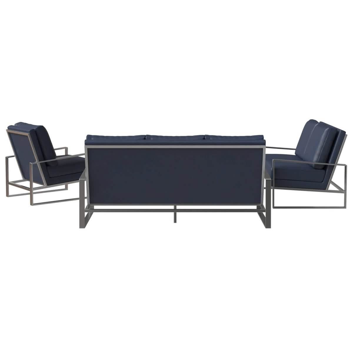 Jefferson 3 - Piece Leather Sofa Set with Silver/Gold Stainless Steel Base Accent Chair and Loveseat