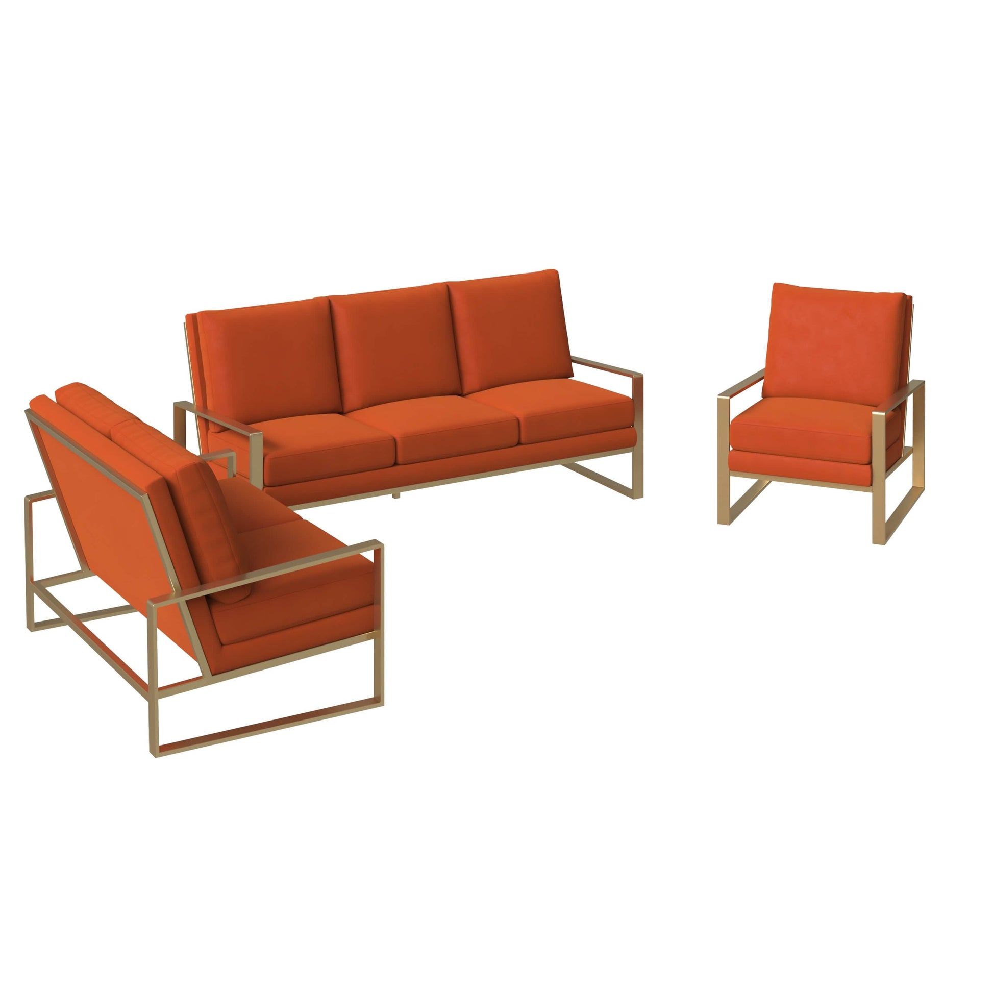 Jefferson 3 - Piece Leather Sofa Set with Silver/Gold Stainless Steel Base Accent Chair and Loveseat