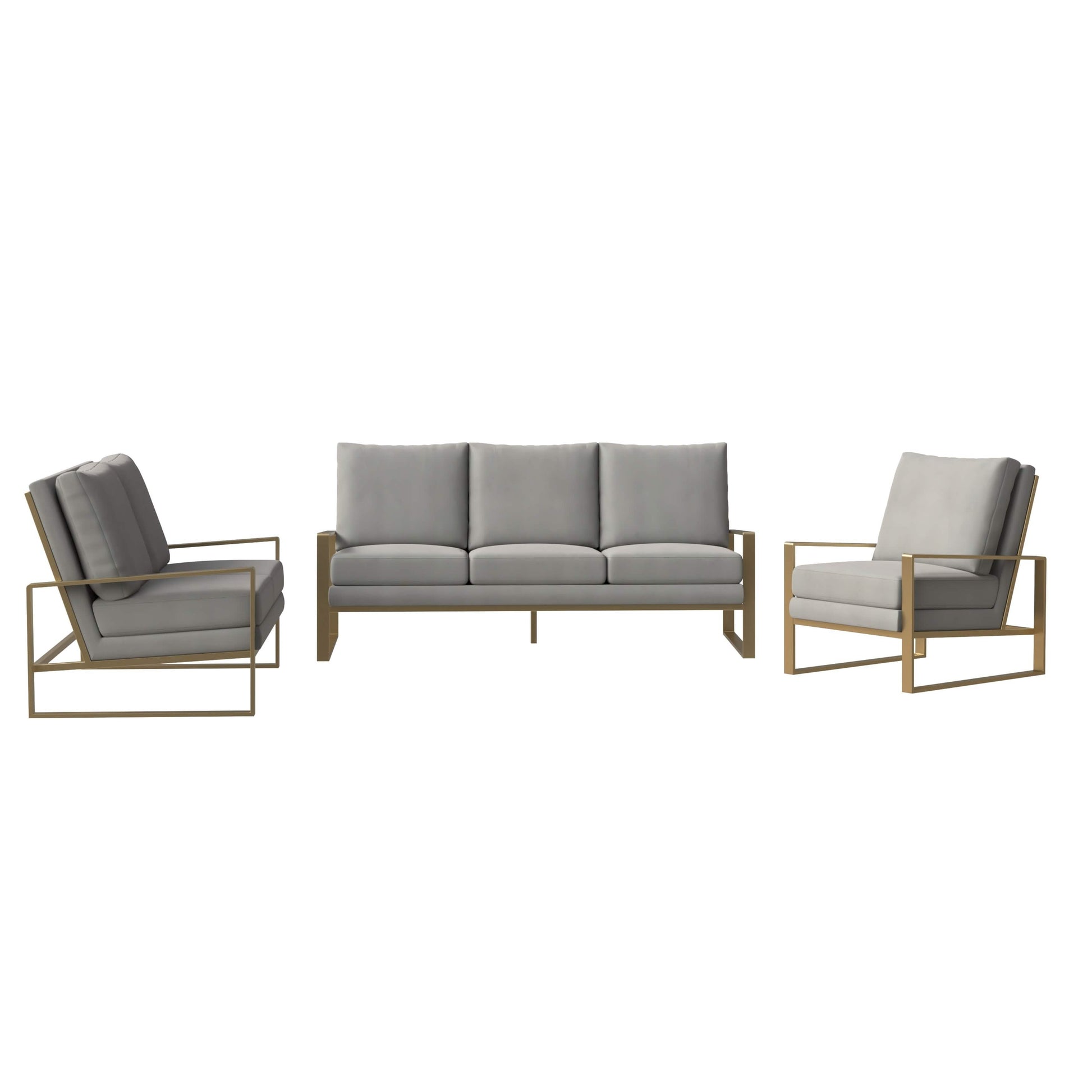Jefferson 3 - Piece Leather Sofa Set with Silver/Gold Stainless Steel Base Accent Chair and Loveseat