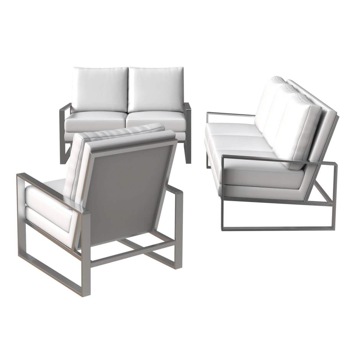 Jefferson 3 - Piece Leather Sofa Set with Silver/Gold Stainless Steel Base Accent Chair and Loveseat