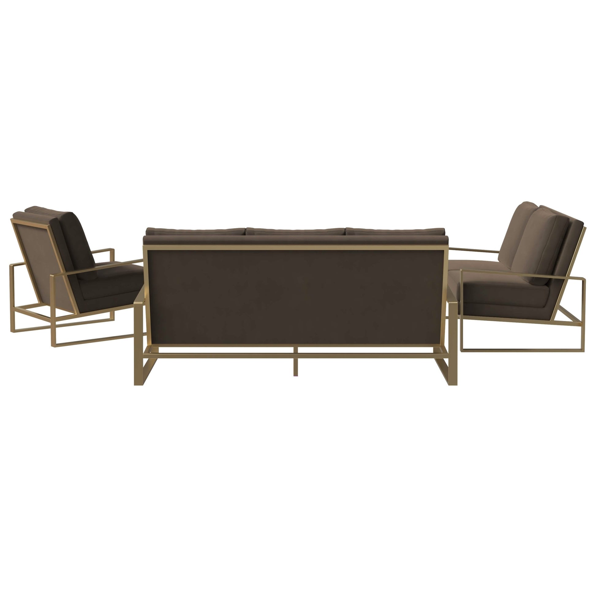 Jefferson 3 - Piece Leather Sofa Set with Silver/Gold Stainless Steel Base Accent Chair and Loveseat