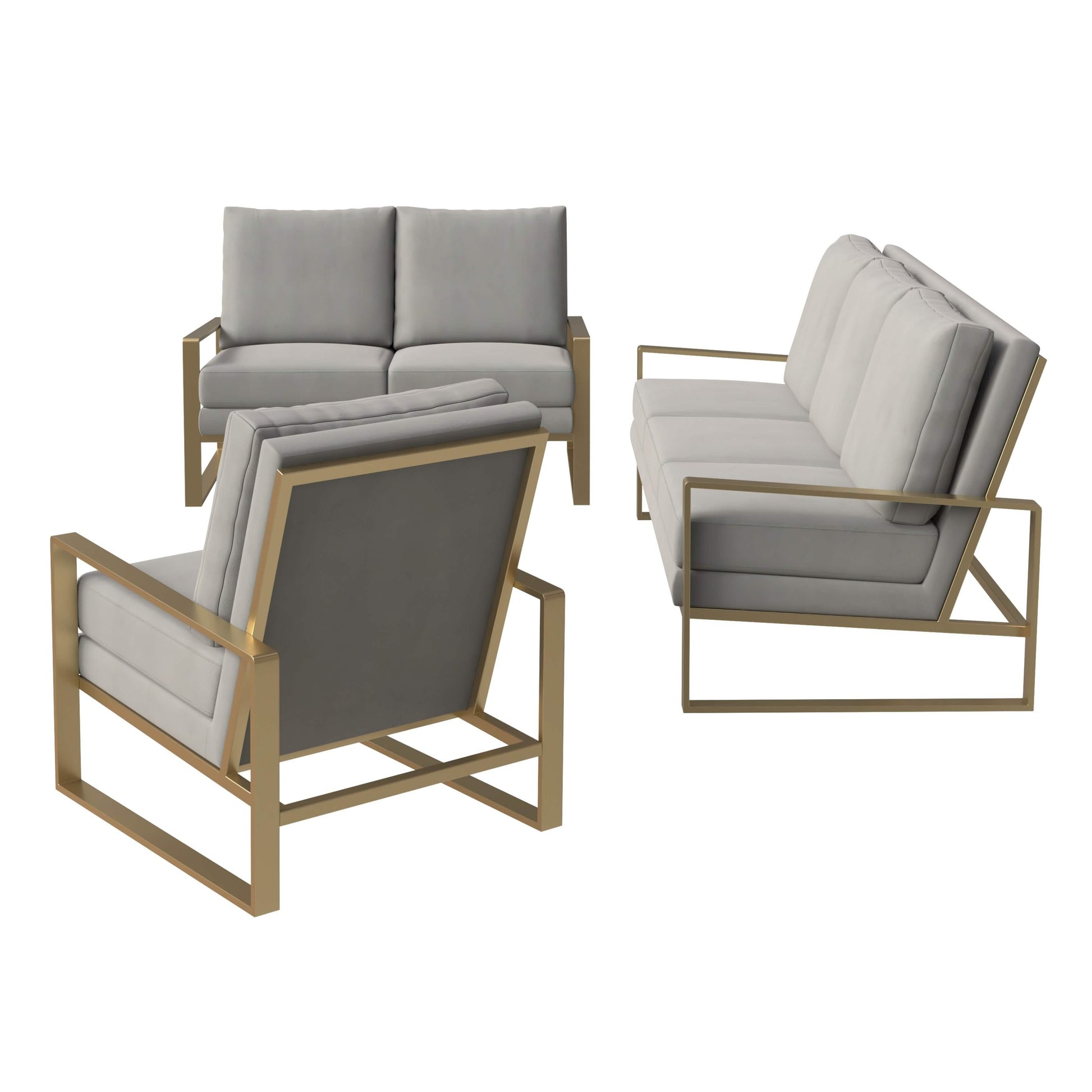 Jefferson 3 - Piece Leather Sofa Set with Silver/Gold Stainless Steel Base Accent Chair and Loveseat