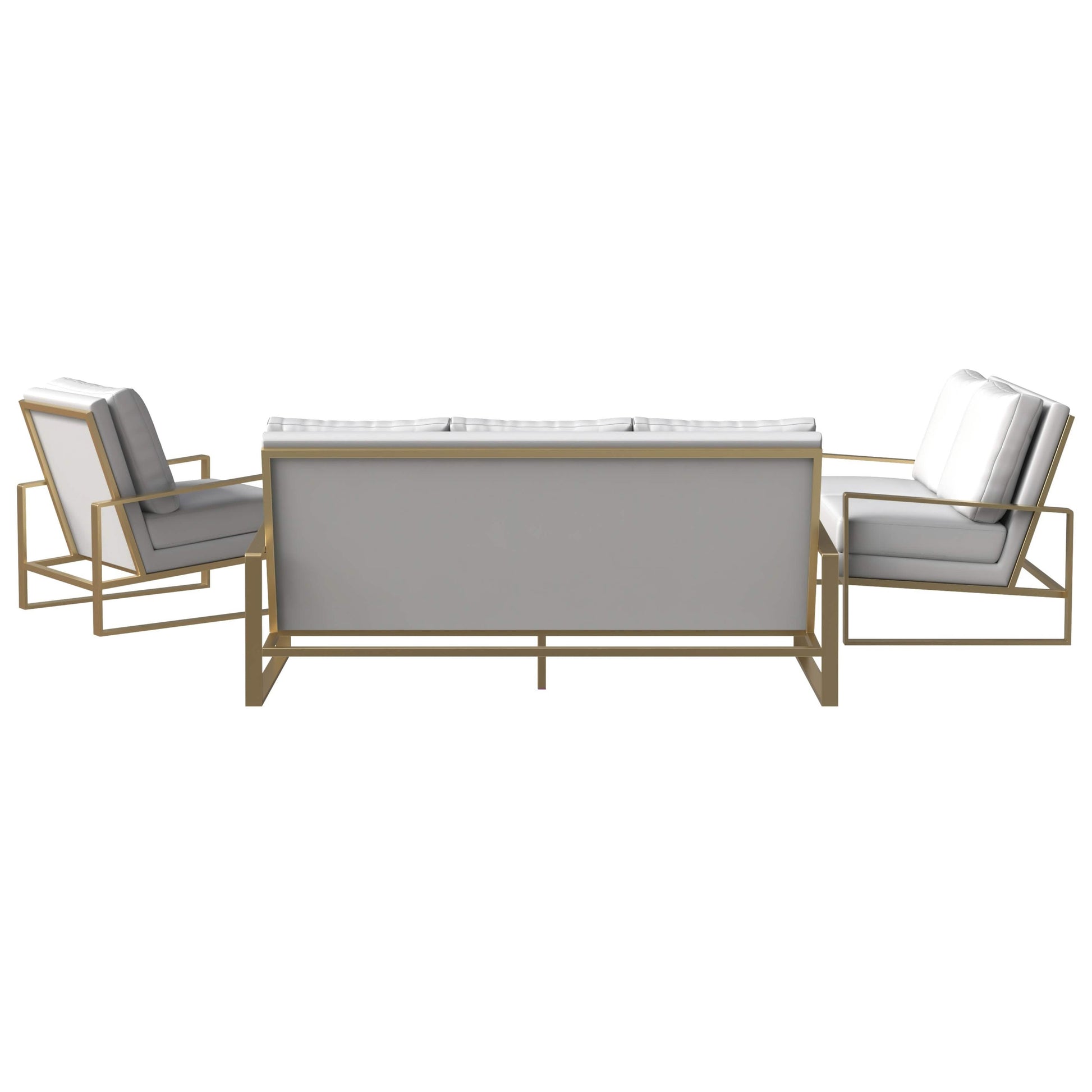 Jefferson 3 - Piece Leather Sofa Set with Silver/Gold Stainless Steel Base Accent Chair and Loveseat