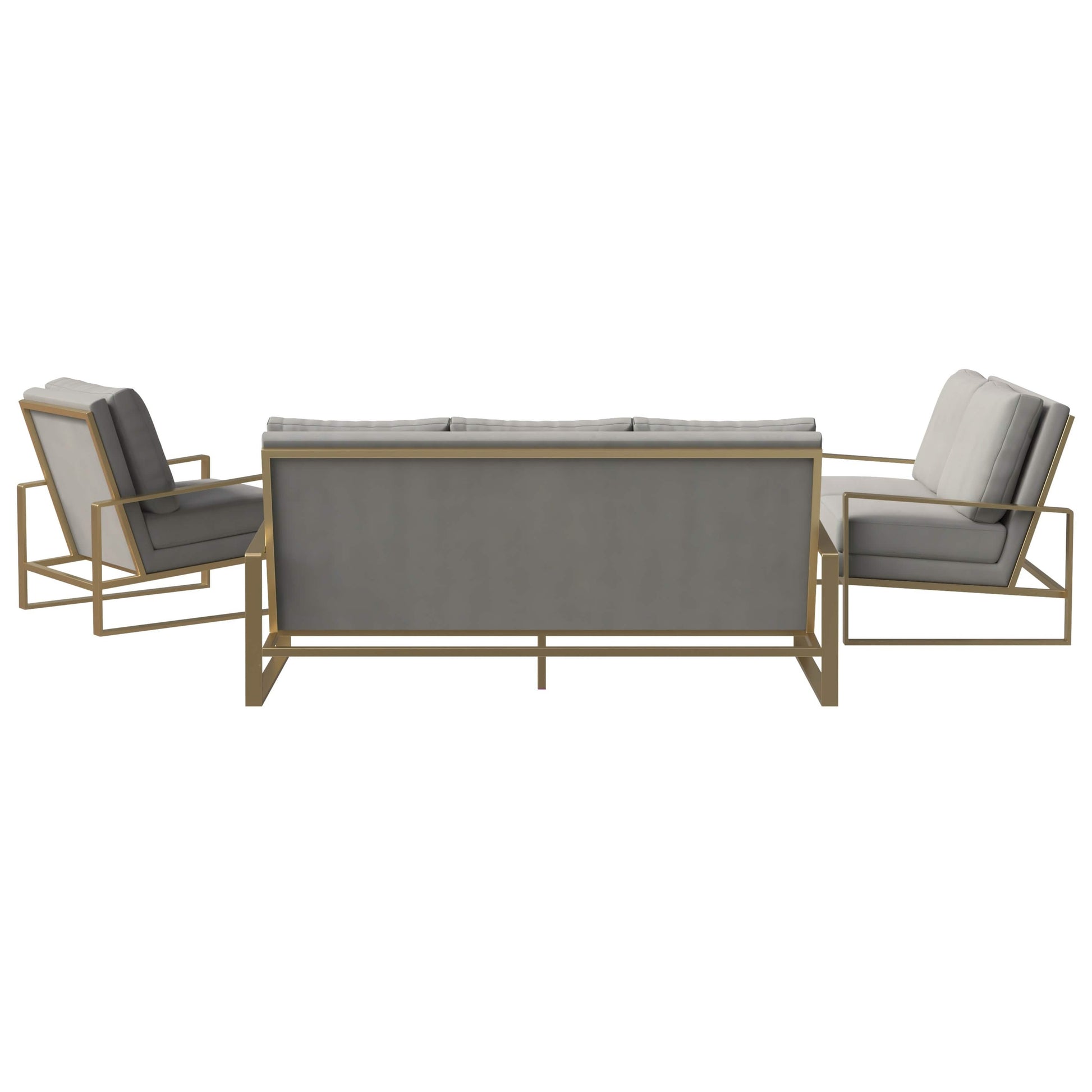Jefferson 3 - Piece Leather Sofa Set with Silver/Gold Stainless Steel Base Accent Chair and Loveseat