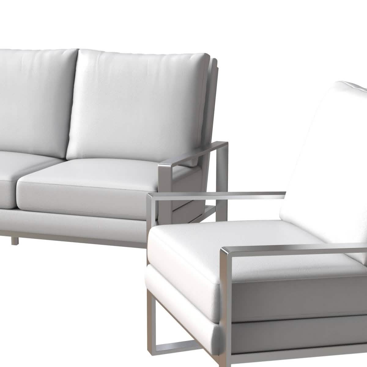Jefferson 3 - Piece Leather Sofa Set with Silver/Gold Stainless Steel Base Accent Chair and Loveseat