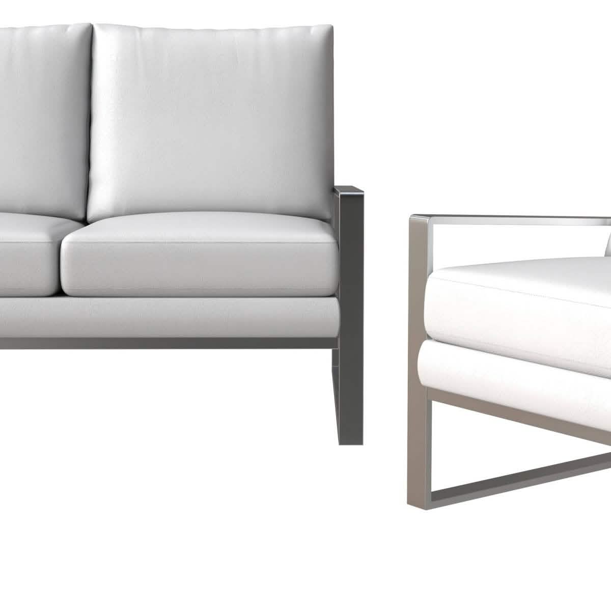 Jefferson 3 - Piece Leather Sofa Set with Silver/Gold Stainless Steel Base Accent Chair and Loveseat