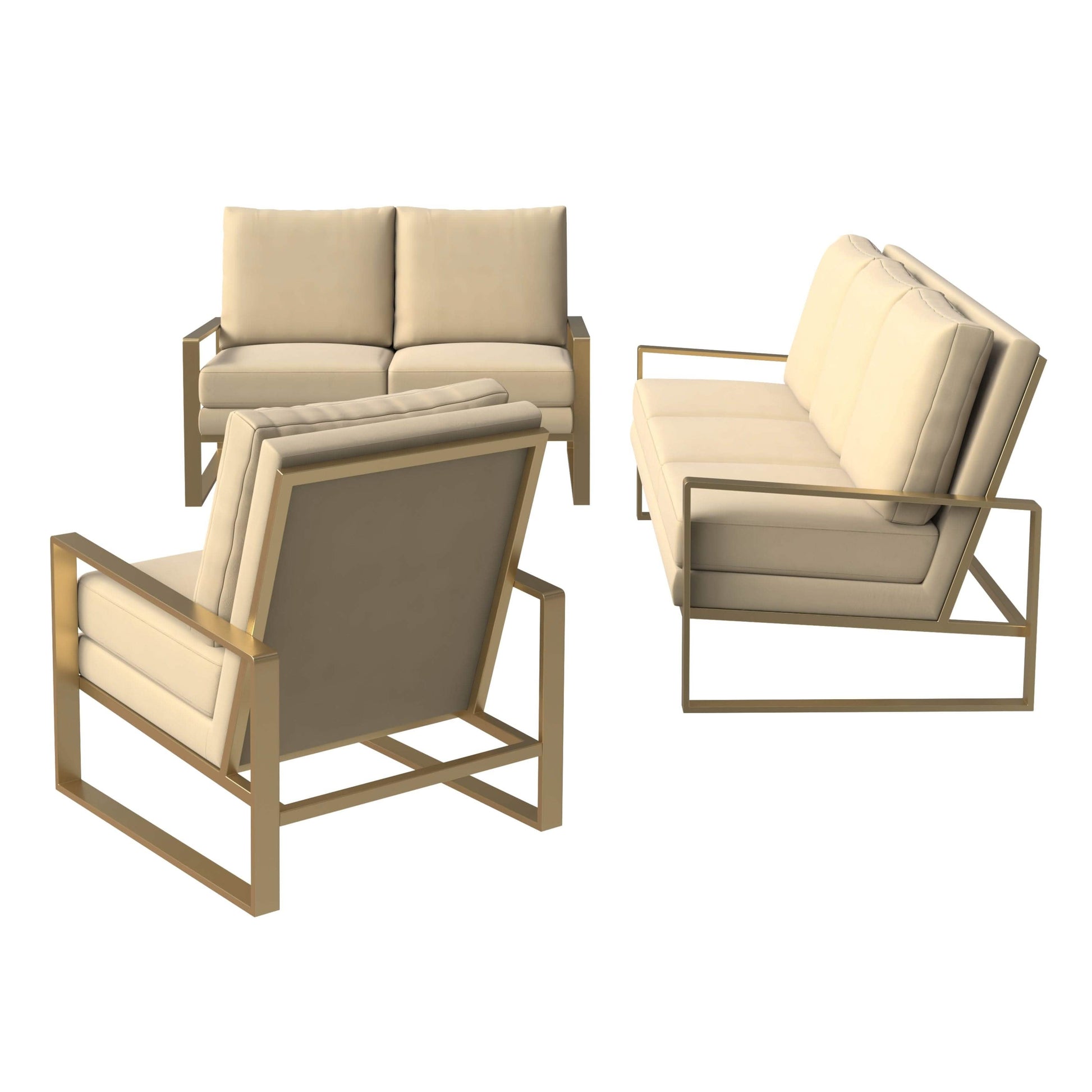Jefferson 3 - Piece Leather Sofa Set with Silver/Gold Stainless Steel Base Accent Chair and Loveseat