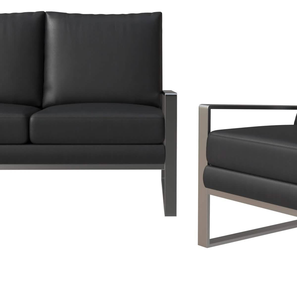 Jefferson 3 - Piece Leather Sofa Set with Silver/Gold Stainless Steel Base Accent Chair and Loveseat