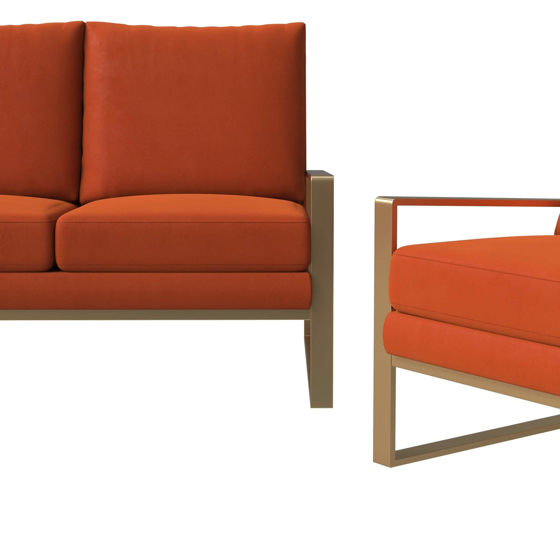 Jefferson 3 - Piece Leather Sofa Set with Silver/Gold Stainless Steel Base Accent Chair and Loveseat
