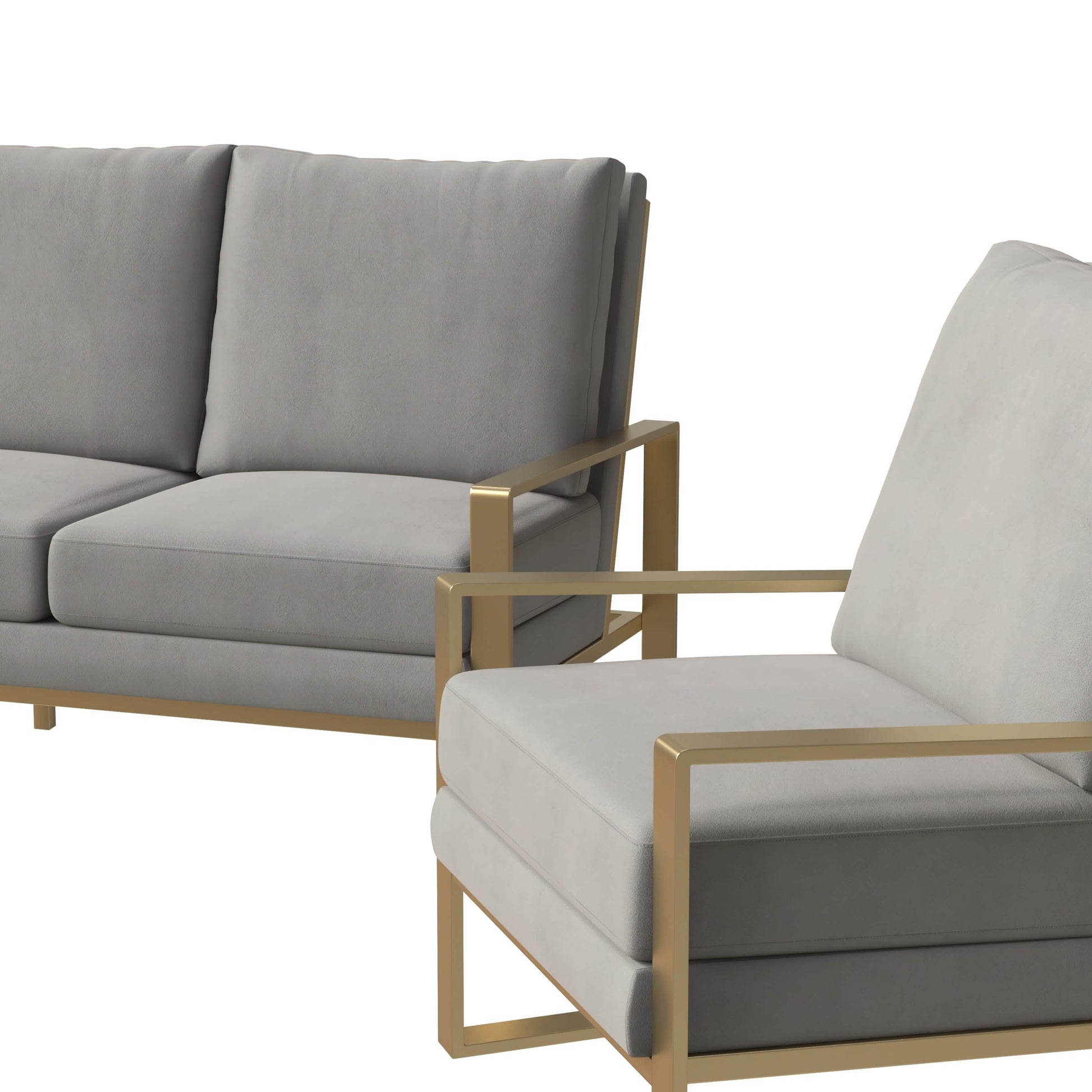 Jefferson 3 - Piece Leather Sofa Set with Silver/Gold Stainless Steel Base Accent Chair and Loveseat