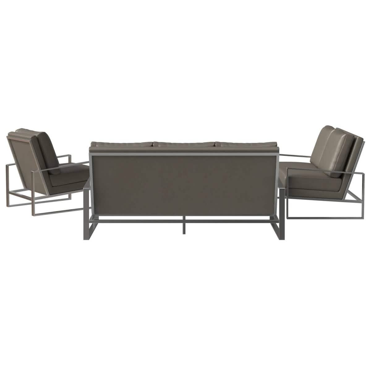 Jefferson 3 - Piece Leather Sofa Set with Silver/Gold Stainless Steel Base Accent Chair and Loveseat