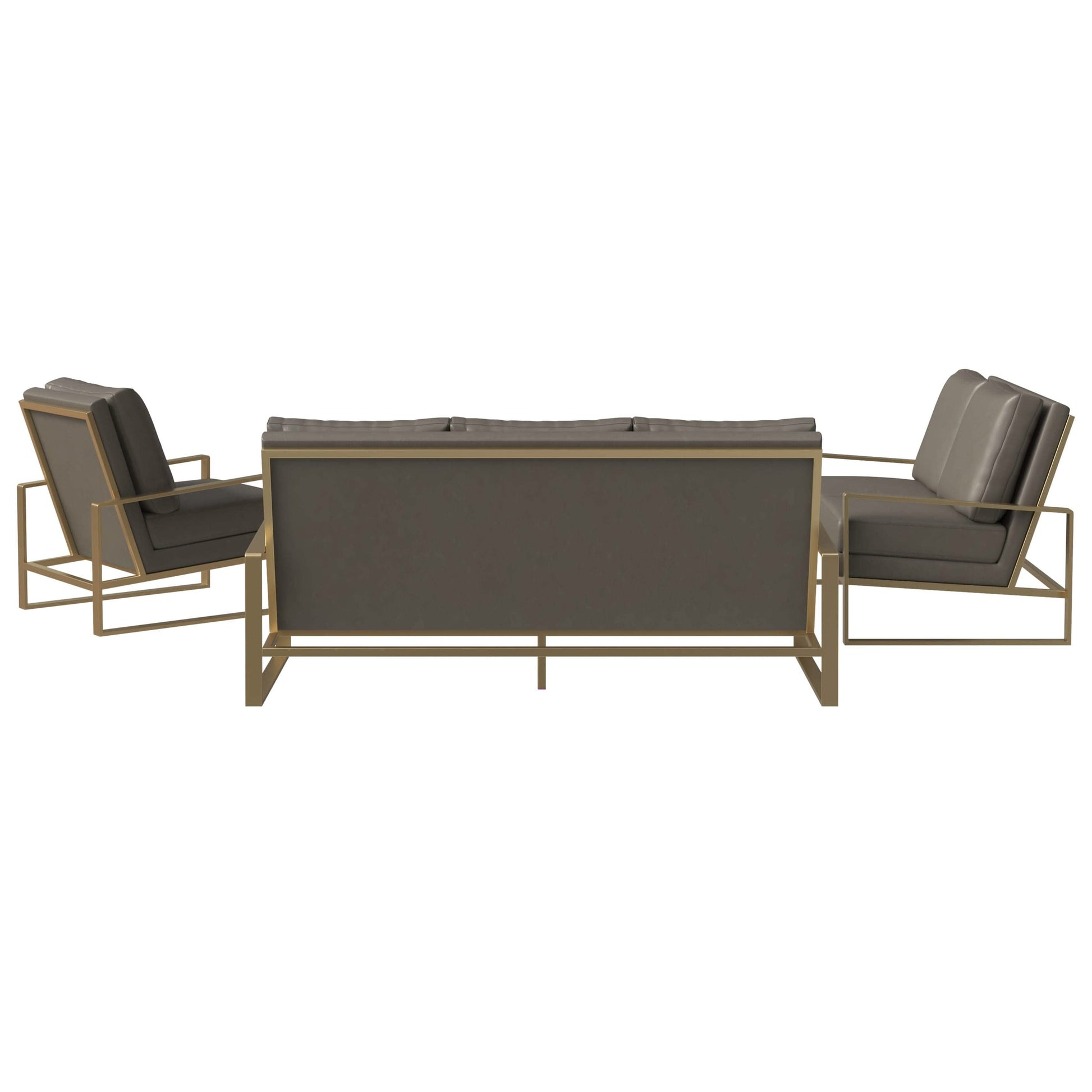 Jefferson 3 - Piece Leather Sofa Set with Silver/Gold Stainless Steel Base Accent Chair and Loveseat