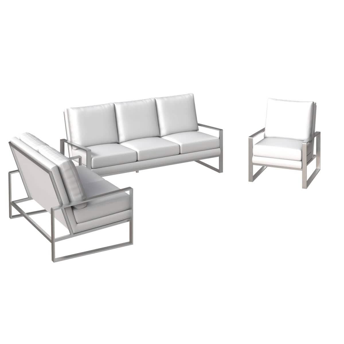 Jefferson 3 - Piece Leather Sofa Set with Silver/Gold Stainless Steel Base Accent Chair and Loveseat