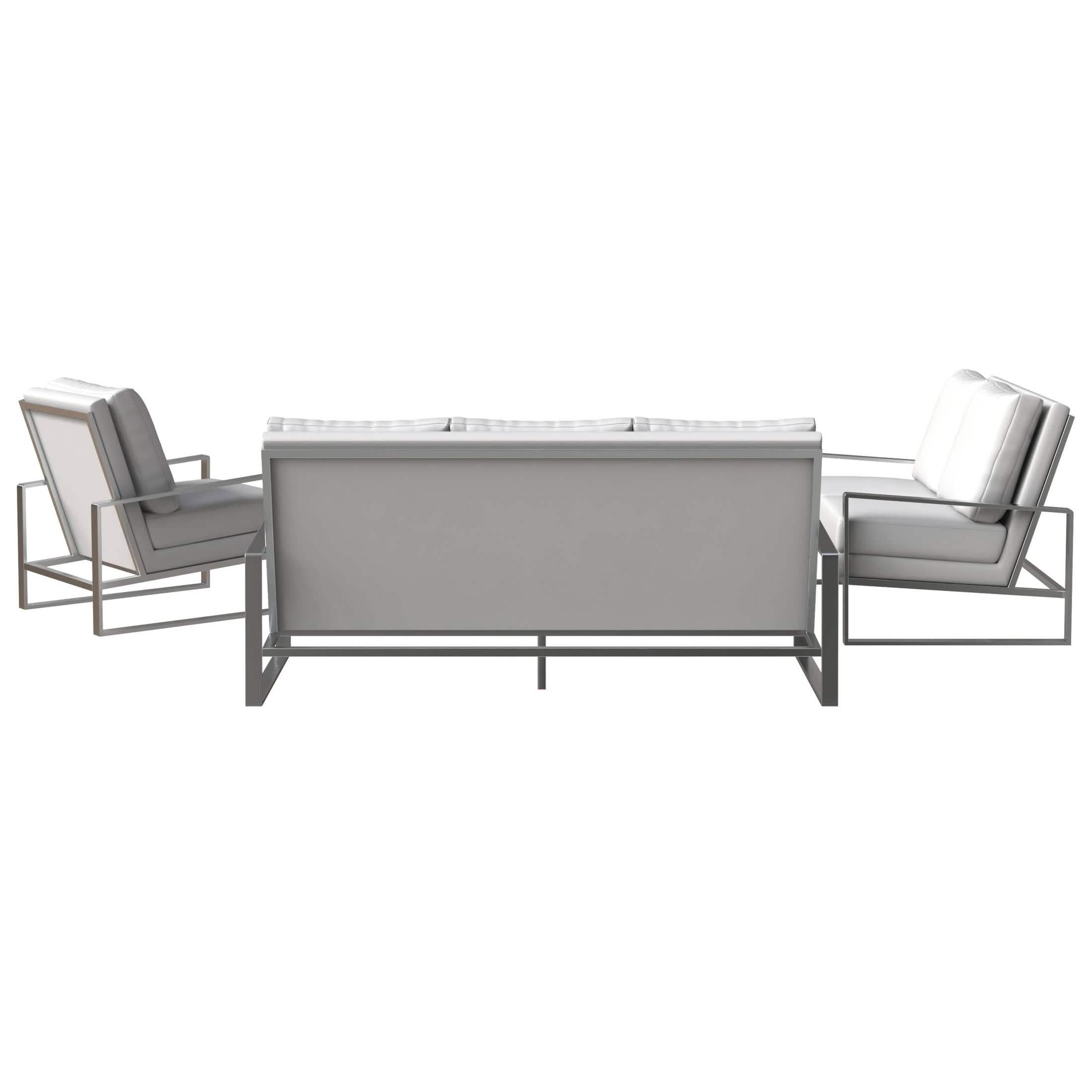 Jefferson 3 - Piece Leather Sofa Set with Silver/Gold Stainless Steel Base Accent Chair and Loveseat