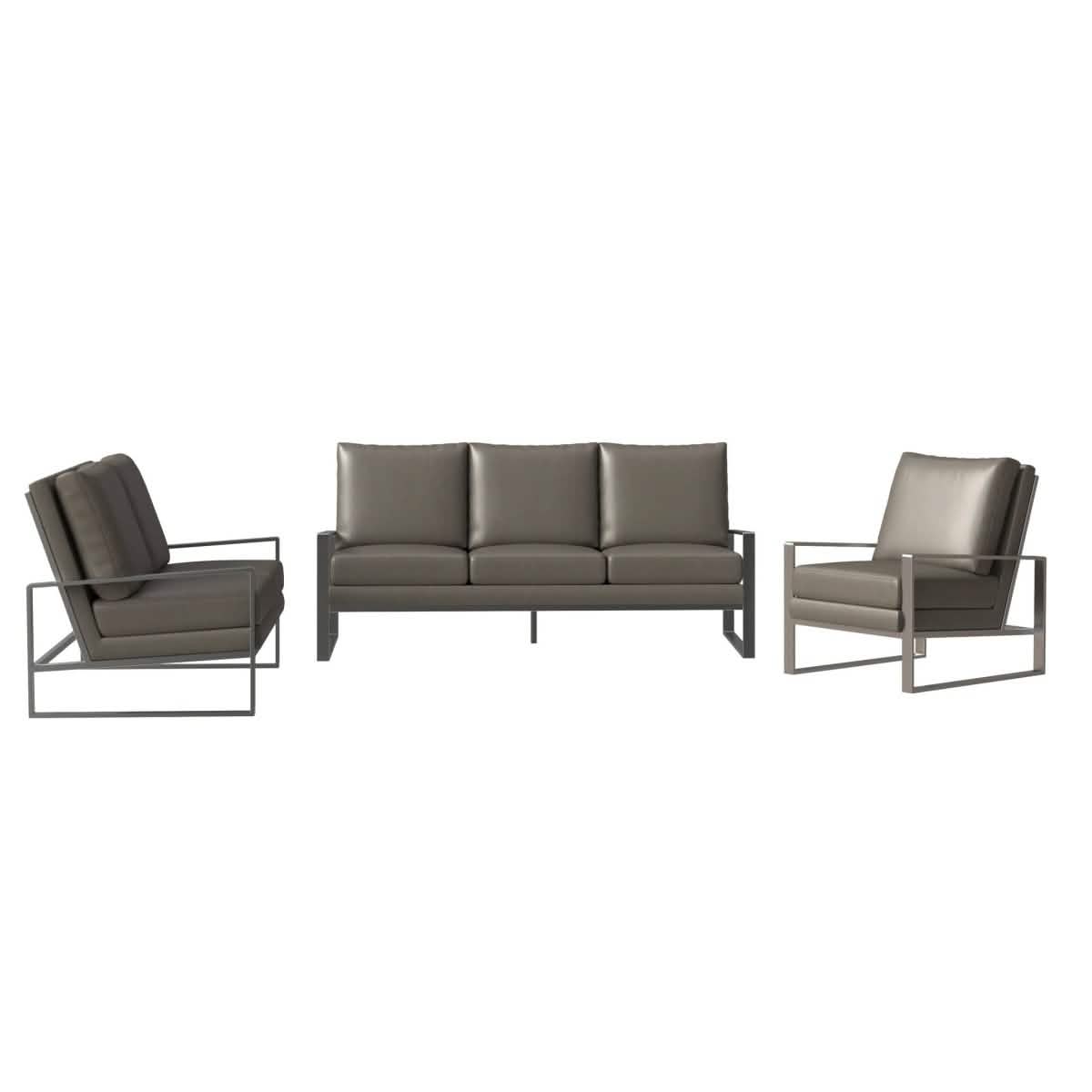 Jefferson 3 - Piece Leather Sofa Set with Silver/Gold Stainless Steel Base Accent Chair and Loveseat