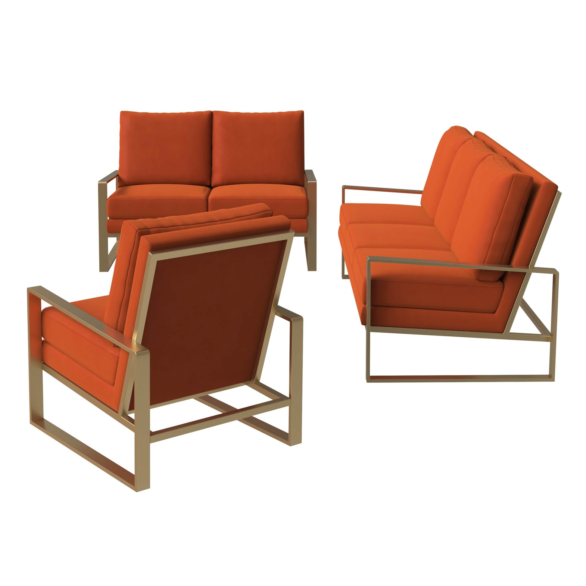 Jefferson 3 - Piece Leather Sofa Set with Silver/Gold Stainless Steel Base Accent Chair and Loveseat