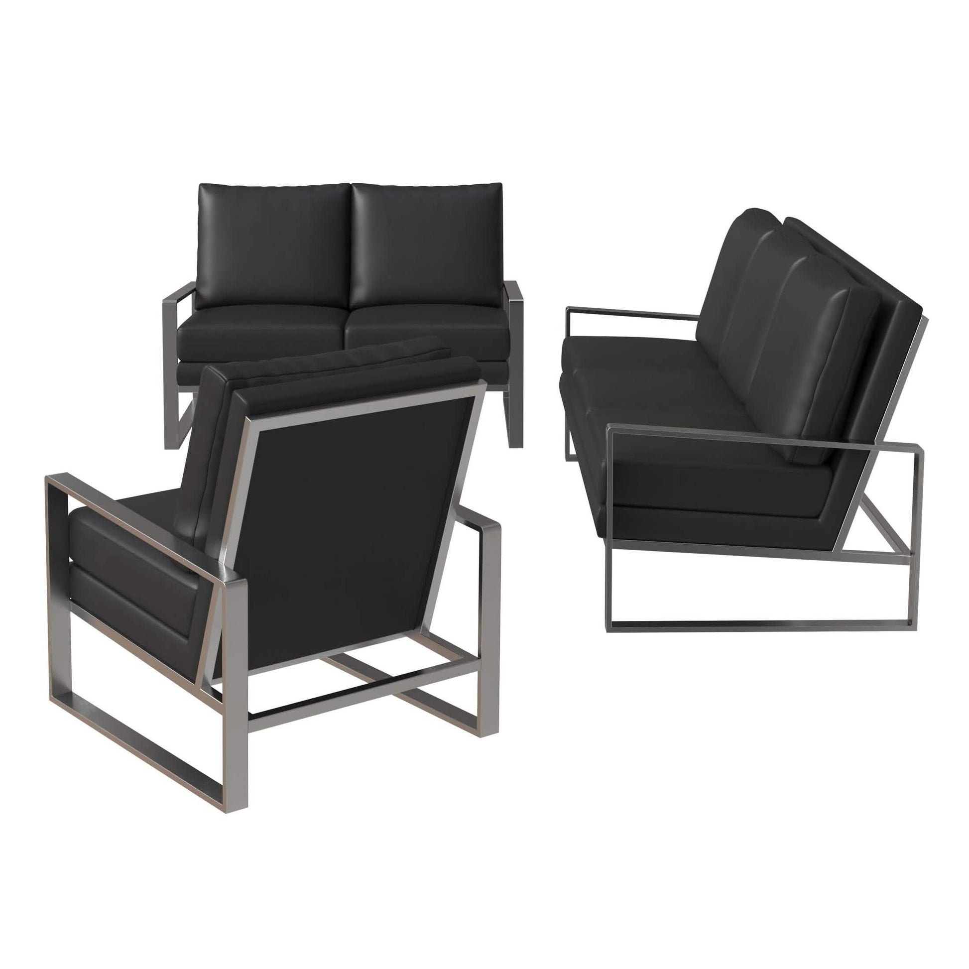 Jefferson 3 - Piece Leather Sofa Set with Silver/Gold Stainless Steel Base Accent Chair and Loveseat