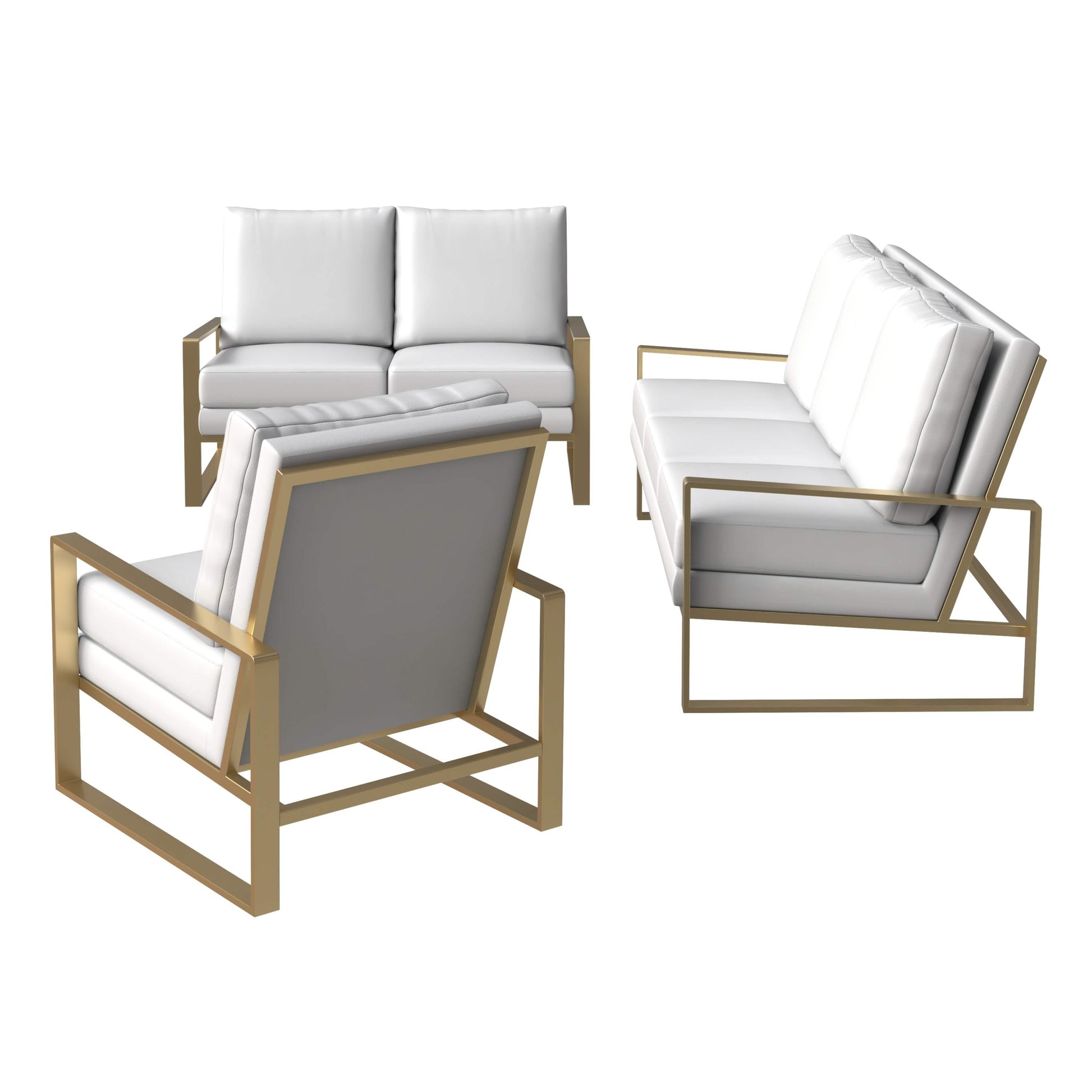 Jefferson 3 - Piece Leather Sofa Set with Silver/Gold Stainless Steel Base Accent Chair and Loveseat