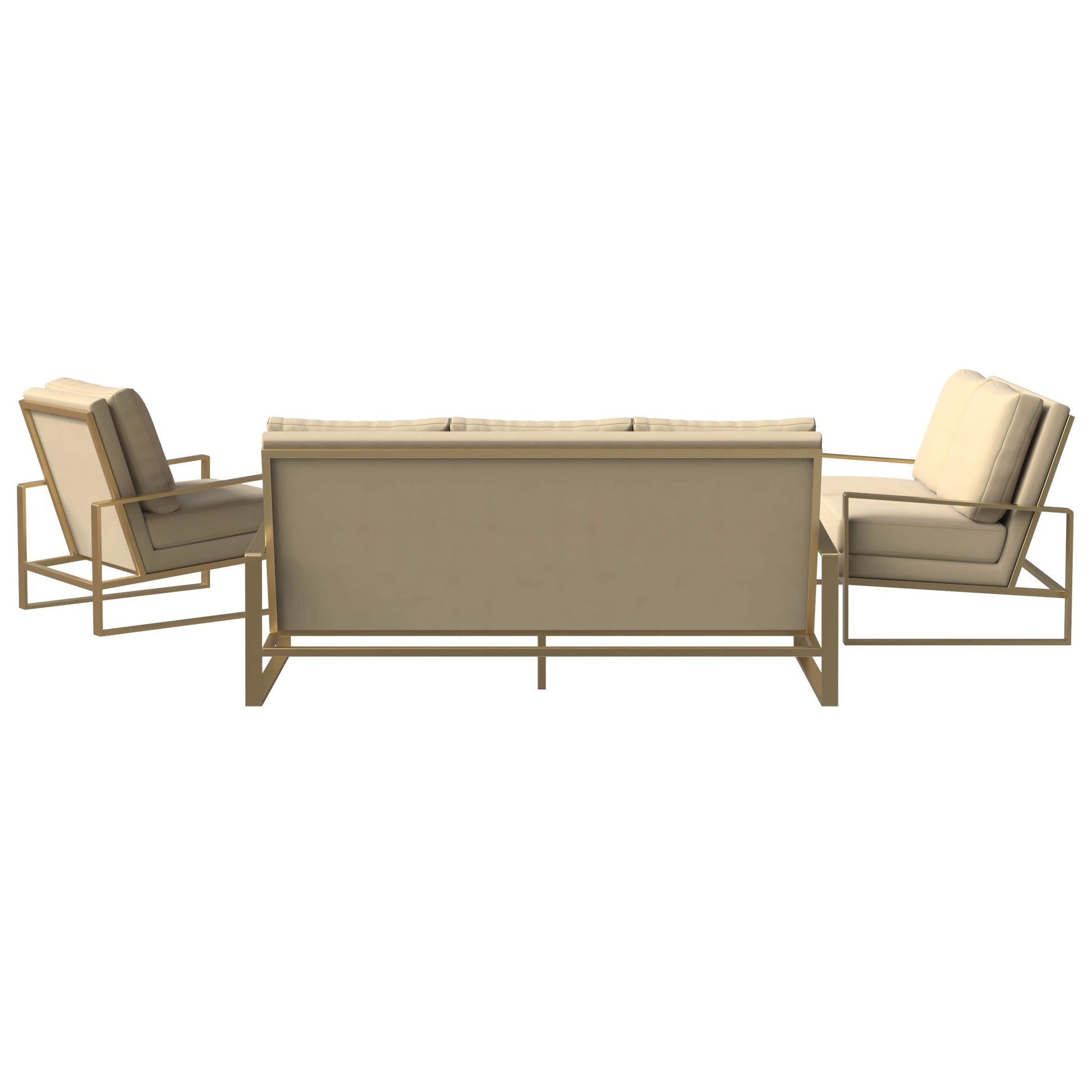 Jefferson 3 - Piece Leather Sofa Set with Silver/Gold Stainless Steel Base Accent Chair and Loveseat